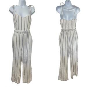 Abercrombie & Fitch Womens Stripe Linen Blend Belted Romper Size S White NWT
